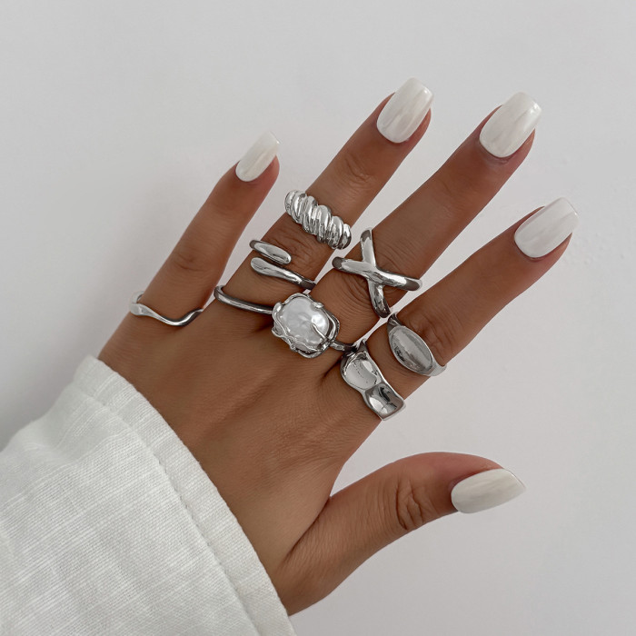 European and American Cross-Border Jewelry Design Glossy Water Drop Hug Open Ring Personality Irregular Geometric Joint Ring