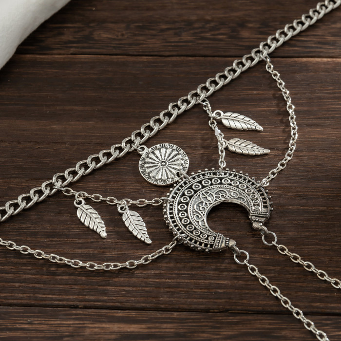 European and American Bohemian Metal Chain Jewelry Arm Chain for Women Punk Retro Dream Catcher Leaf Tassel Open Arm Bracelet