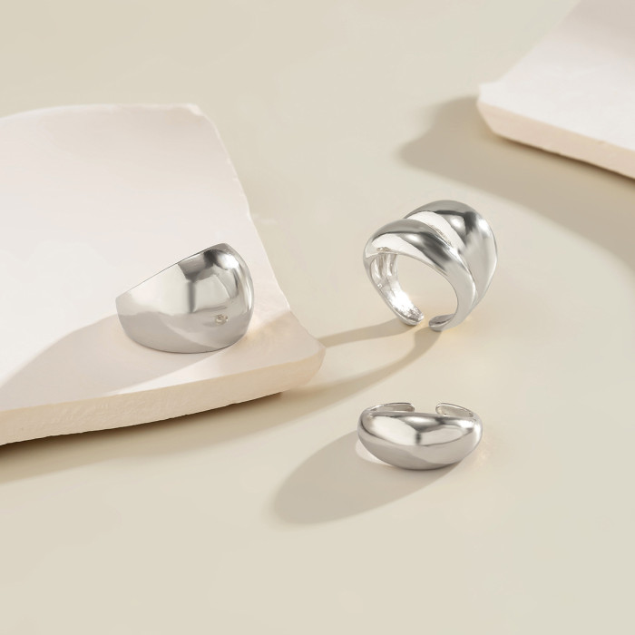 European and American Cross-Border Jewelry Niche Trendy Design Geometric Curved Ring Knuckle Ring Exaggerated Open Set Ring