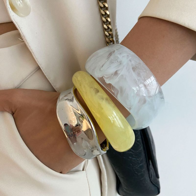 European and American Cross-Border Jewelry Design Sense Colorful Light Blue Gradient Wide Edge Bracelet Irregular Smooth Spring Hand Ring