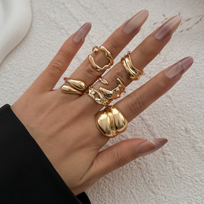 European and American Cross-Border Jewelry INS Style Irregular Smooth Ring Set Water Drop Multi-Layer Alloy Ring Joint Ring