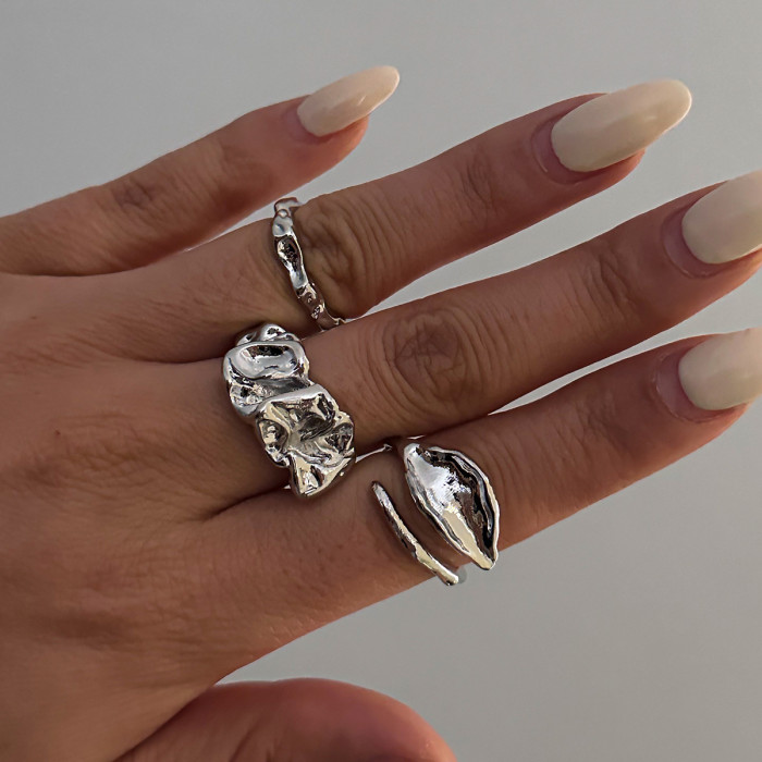European and American Cross-Border Irregular Liquid Metal Wrinkled Open Ring for Women Minimalist Style Smooth Surface Joint Rings