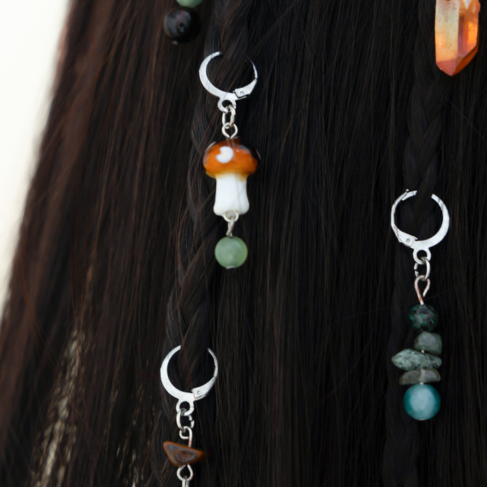 Jewelry Design Mushroom Crystal Turquoise Hair Accessories Creative Butterfly Alloy Pendant Claw Clip Set, Necklaces