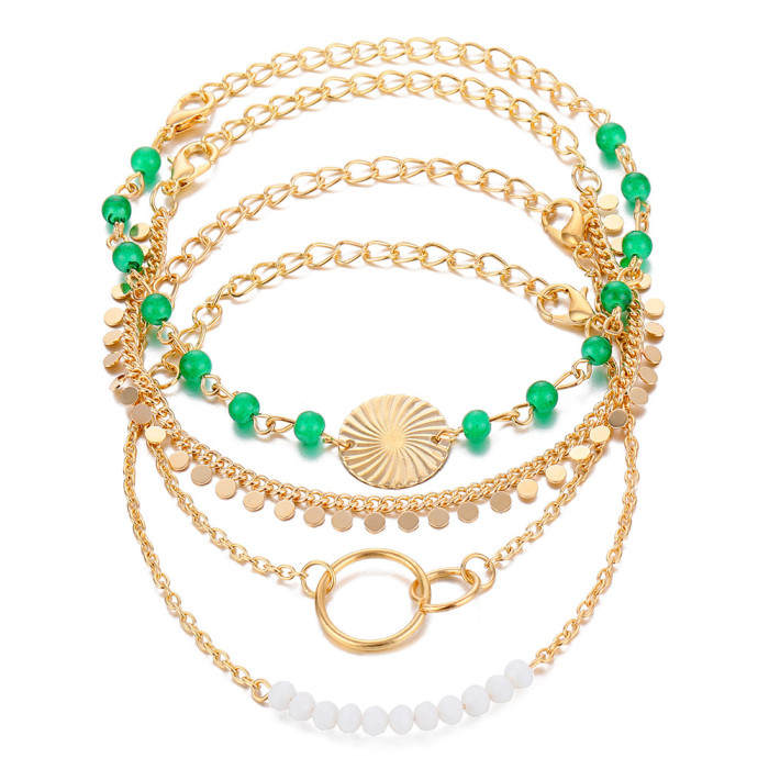 Alloy 4-Piece Set Hip-Hop Cuban Bracelet Punk Metal Twisted Rope Chain Bracelet Jewelry Gift, Jewelry Sets