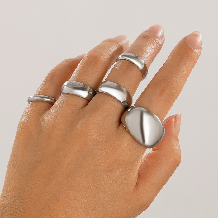 European and American Geometric Metal Style Lava Line Ring Set Irregular Smooth Open Texture Vintage Rings