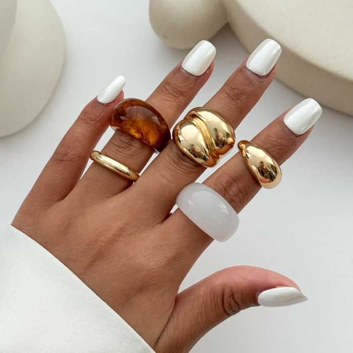 European and American Cross-Border Jewelry INS Metal Glossy Water Drop Hug Ring Simple Mix and Match Plain Band Ring