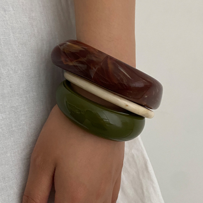 Jewelry Retro Imitation Tortoiseshell Color Arc Smooth Open Bracelet Niche Resin Texture Thin Bracelet