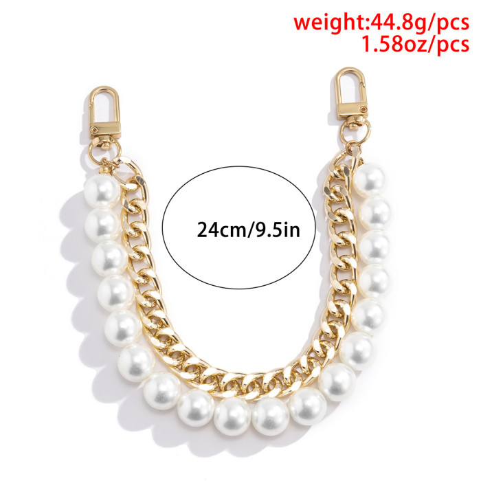 European and American Cross-Border Fashion Trendy Women's Aluminum Chain Handbag Beaded Shoulder Chain Retro Simple Pearl Alloy Buckle Bag Chain