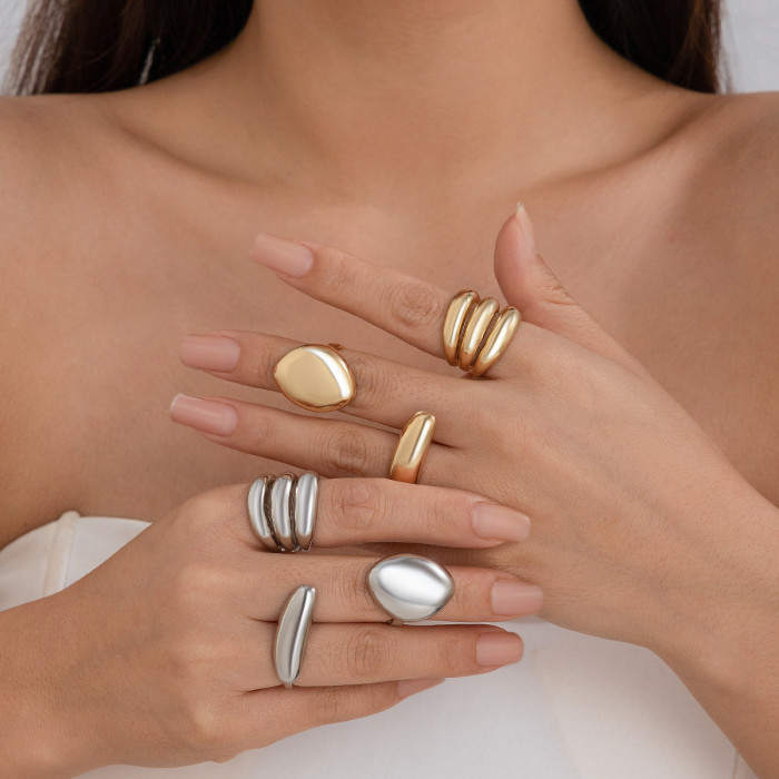Design Sense Geometric Ring Niche Open Finger Ring Index Finger Ring Lava Metal Style Arc-Shaped Ring