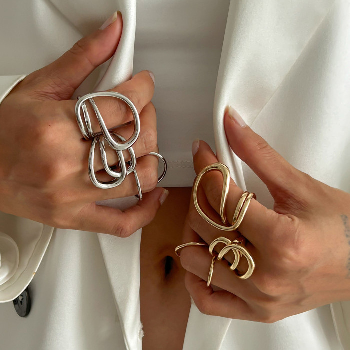European and American Cross-Border INS Metal Line Hollow Joint Ring Design Sense Geometric Irregular Circle Ring