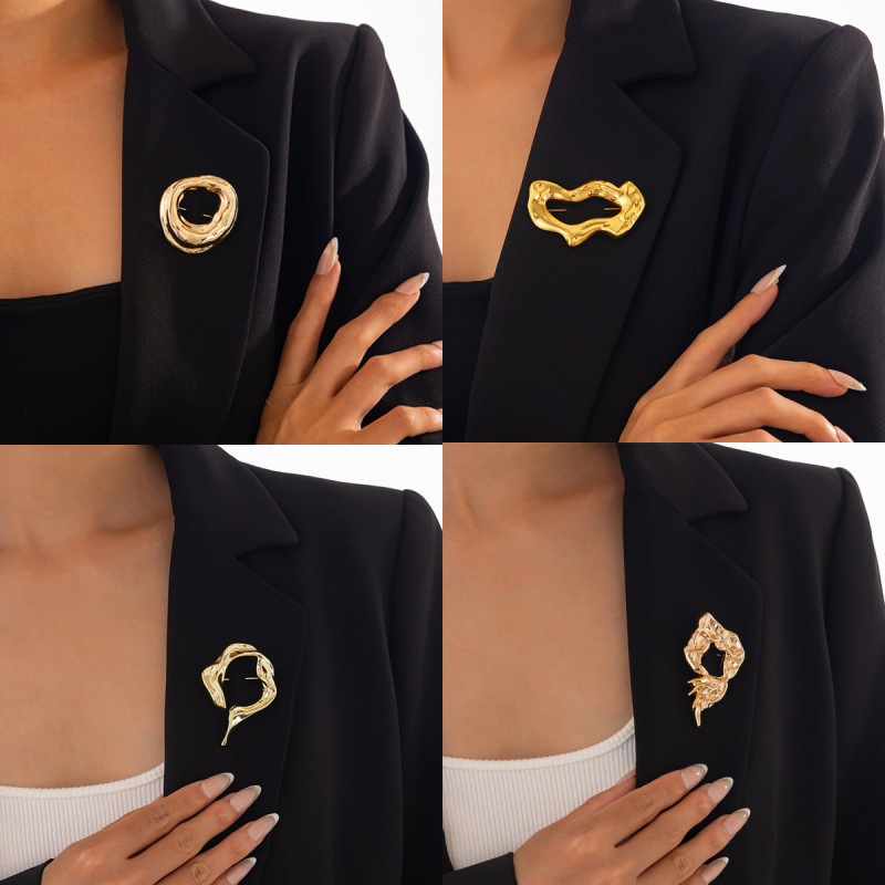 European and American Cross-Border Accessories Fashionable Hollow Alloy Brooch Irregular Suit Coat Pin Set
