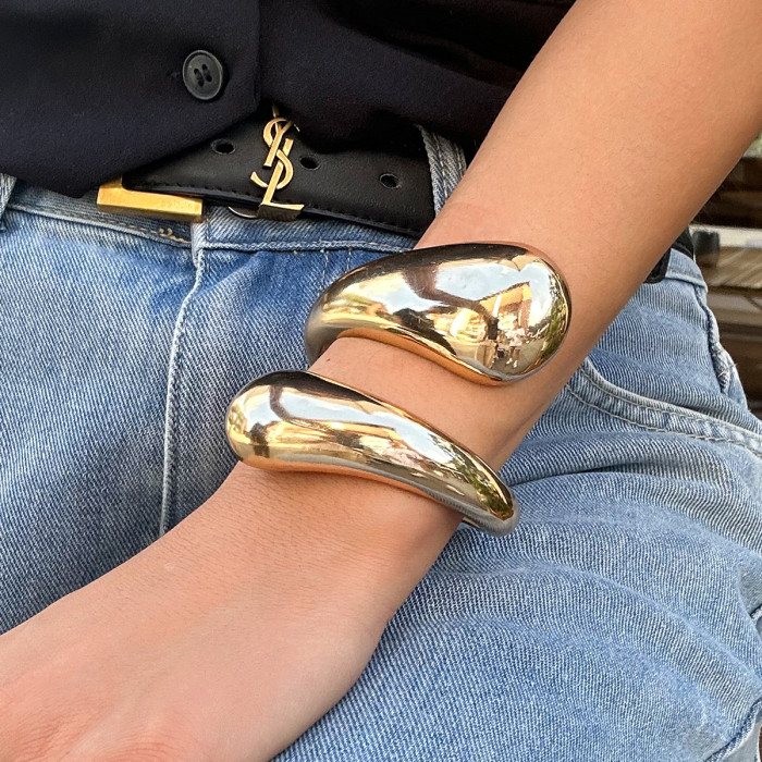 European and American Cross-Border Jewelry Hip-Hop Style Irregular Water Drop Spring Bracelet Personality Metallic Bracelet Set