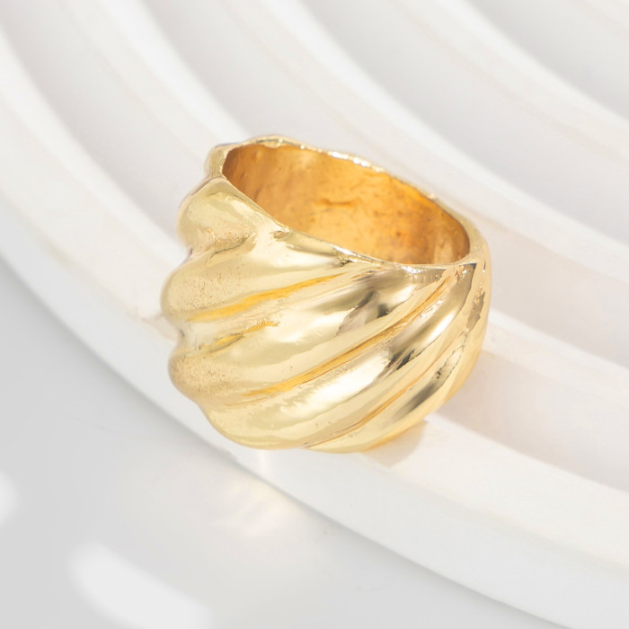 European and American Cross-Border Jewelry Fashionable Inlaid Pearl Flower Ring Simple Wrinkled Round Alloy Ring Set