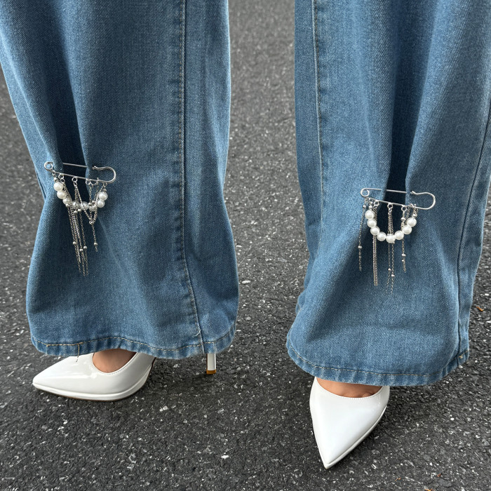 European and American Cross-Border Jewelry INS Personality Pearl Tassel Chain Pants Cuff Chain Elegant Imitation Pearl Beaded Shortening Pin