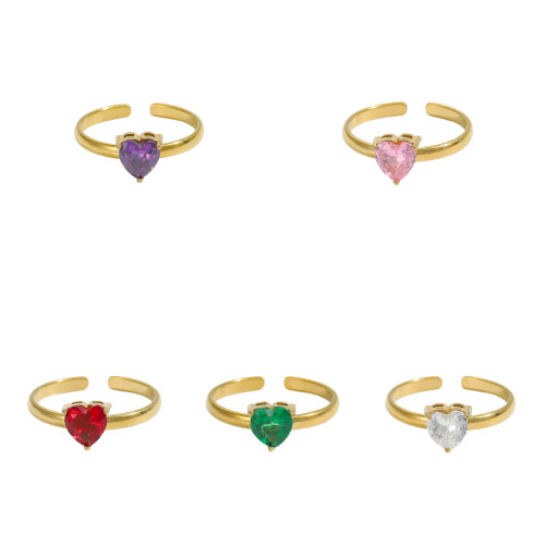 European and American Cross-Border Hot Selling Niche Light Luxury Design Minimalist Heart Zircon Open Ring Jewelry Wholesale