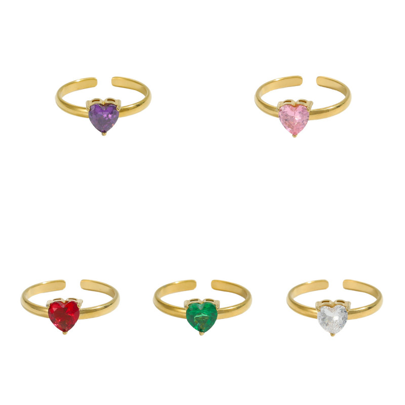European and American Cross-Border Hot Selling Niche Light Luxury Design Minimalist Heart Zircon Open Ring Jewelry Wholesale