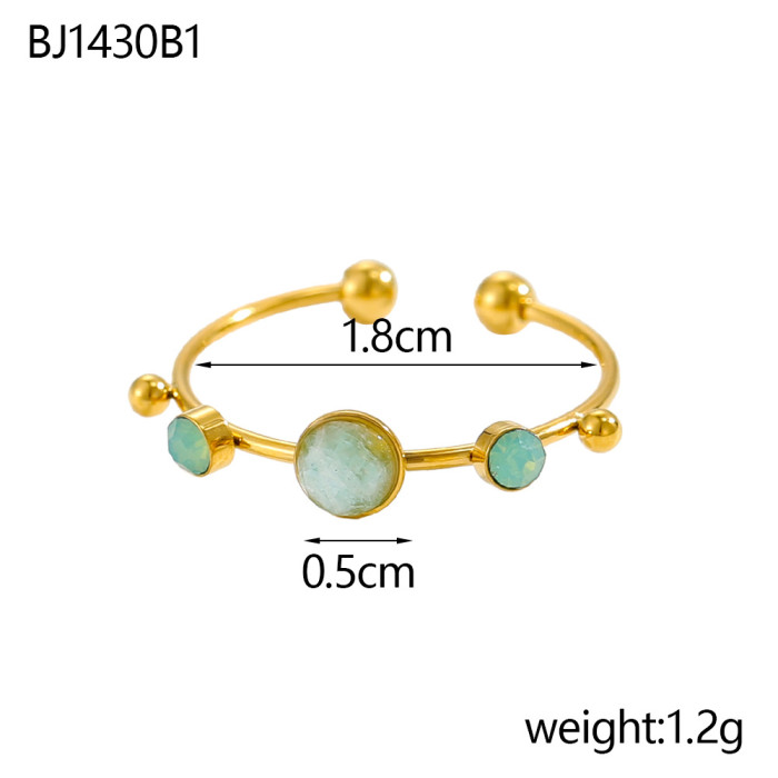 Unique Colorful Stone Ring Stainless Steel Electroplated Personality Fashion Women's Jewelry Trendy Jewelry Ring Whol...