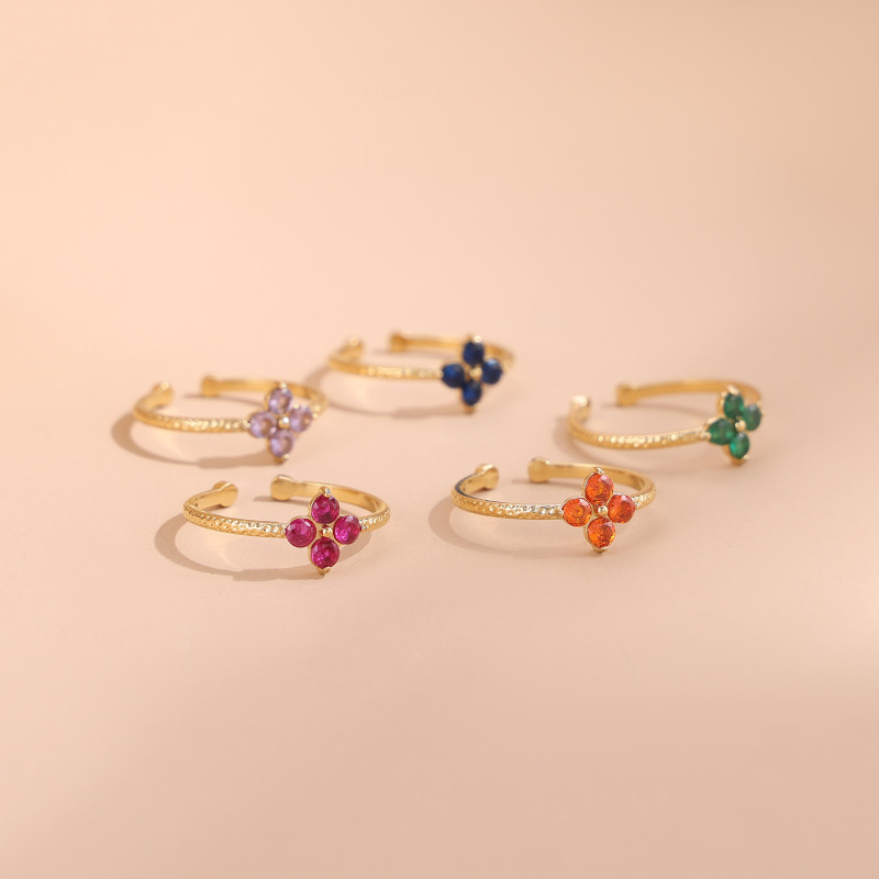 Fashion New Stainless Steel Zircon Flower Ring Elegant Light Luxury Jewelry Titanium Steel Adjustable Open Ring Wholesale