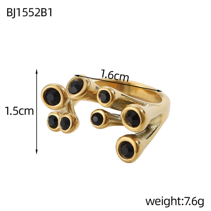 Vintage Niche Casual Style Fashion Three-Layer Multi-Color Zircon Splicing Design Sense Stainless Steel Gold-Plated Open Ring