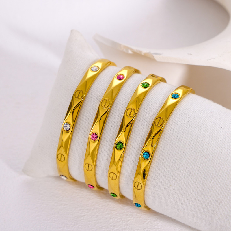 European and American INS Style Light Luxury Zircon Gold Titanium Steel Bracelet Cross-Border Retro Fashion Versatile Stainless Steel Inlaid Diamond Bracelet