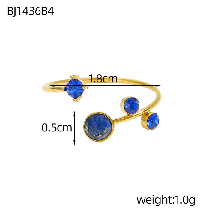 Source French Style Gemstone Round Line Wrapped Geometric Bracelet Ring Set Adjustable Opening