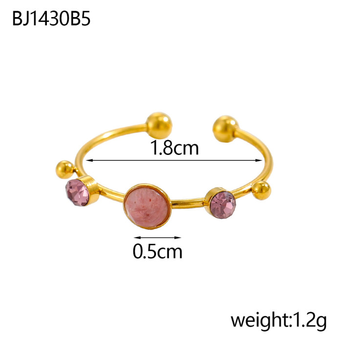 Unique Colorful Stone Ring Stainless Steel Electroplated Personality Fashion Women's Jewelry Trendy Jewelry Ring Whol...