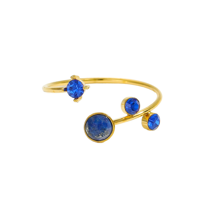 European and American Cross-Border Source French Style Gemstone Round Line Wrapped Geometric Bracelet Ring Set Adjustable Opening