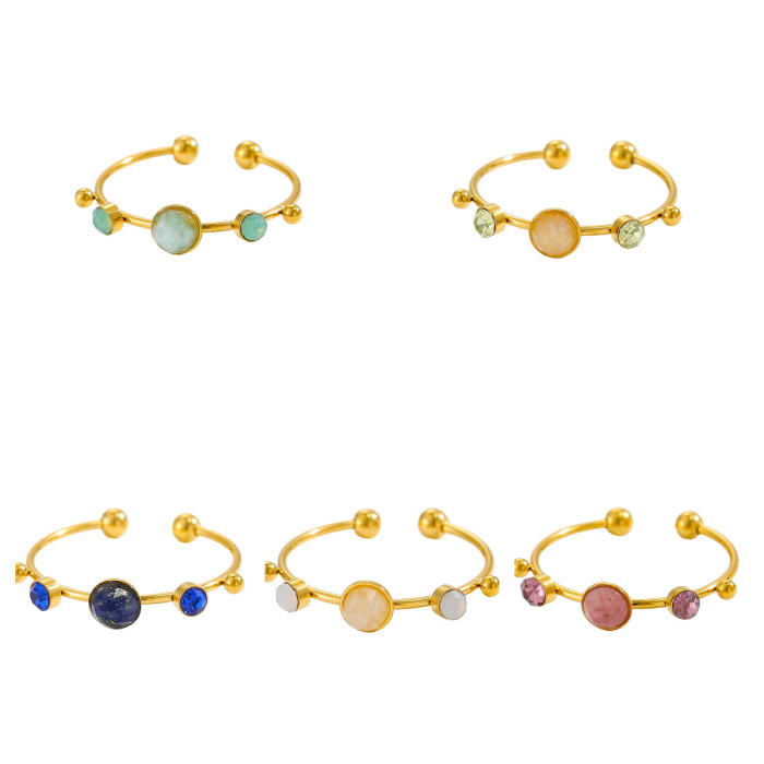 Unique Colorful Stone Ring Stainless Steel Electroplated Personality Fashion Women's Jewelry Trendy Jewelry Ring Whol...