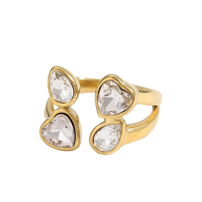 Vintage Niche Casual Style Fashion Three-Layer Multi-Color Zircon Splicing Design Sense Stainless Steel Gold-Plated Open Ring