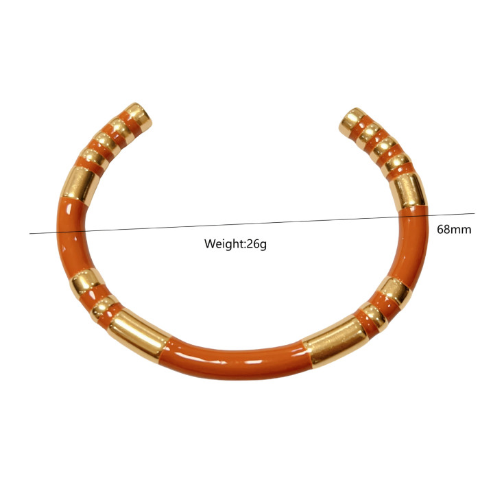 New Light Luxury Style Bamboo Joint Titanium Steel Bracelet for Women French Minimalist Enamel Open Stainless Steel B...