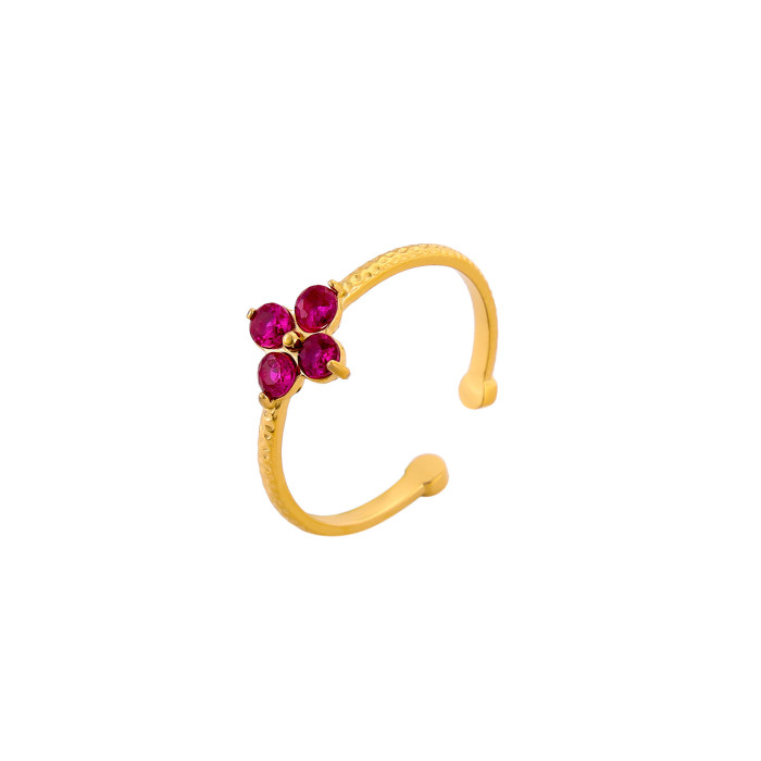 Fashion New Stainless Steel Zircon Flower Ring Elegant Light Luxury Jewelry Titanium Steel Adjustable Open Ring Whole...