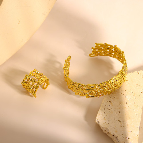 European and American Retro Ring Bracelet Stainless Steel Light Luxury Versatile Unisex Ring Bracelet Set Jewelry