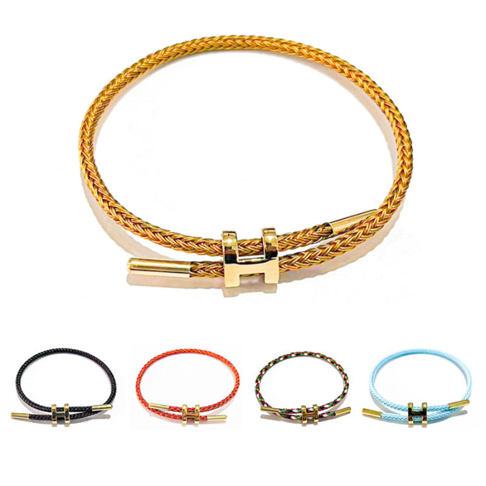 Niche H Buckle Steel Wire Bracelet Adjustable Titanium Steel 3D Hard Gold Bracelet Waterproof Sweatproof Jewelry Geom...