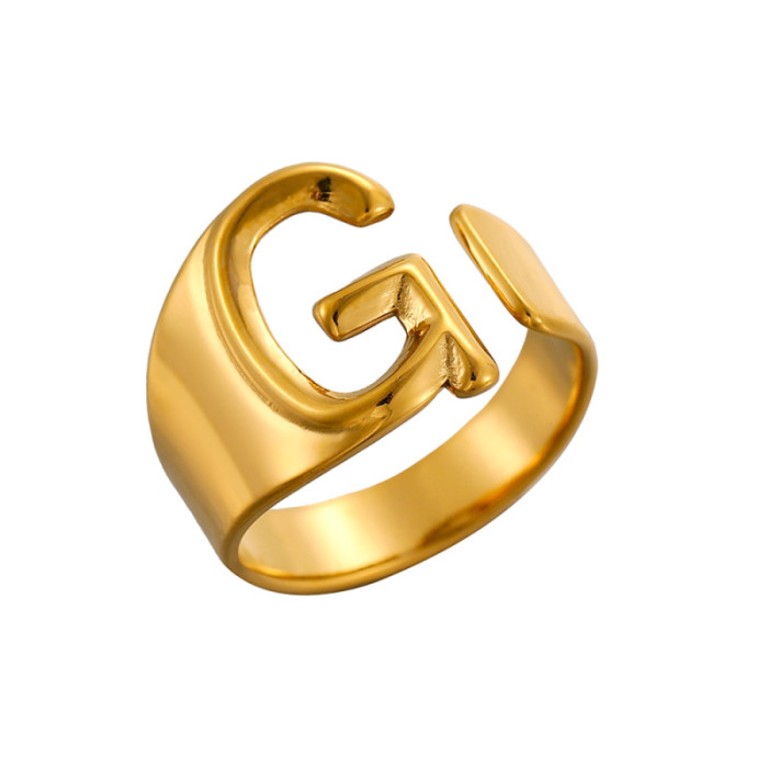 26 English Alphabet Rings for Women, Adjustable Open Rings, Fashionable Style, Trendy Internet Celebrity Ins Style Ri...