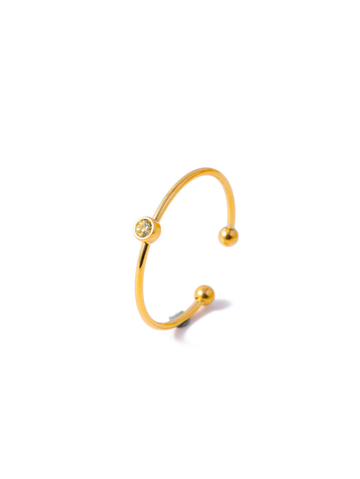 New Stainless Steel Ring for Women, Simple Round Stone Cup, Niche Stone-Inlaid Ring, Zircon Hand Jewelry
