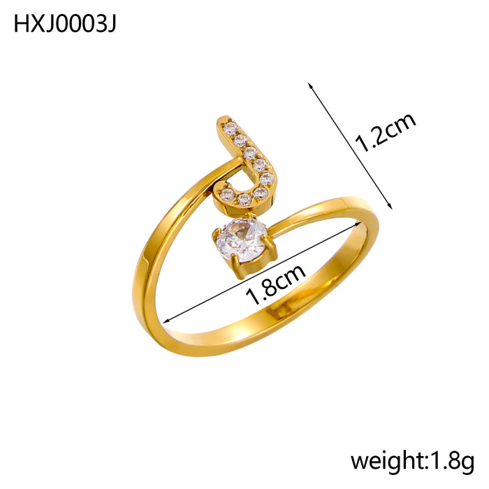 Style 26 Fully Stone-Set English Alphabet Open Rings Zircon CNC Inlaid Titanium Steel Vacuum Plated Non-Fading