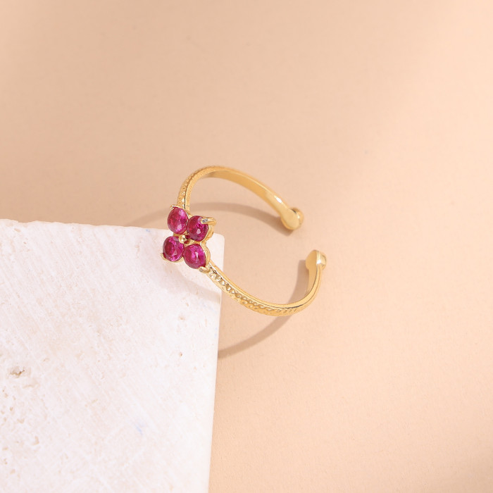 Fashion New Stainless Steel Zircon Flower Ring Elegant Light Luxury Jewelry Titanium Steel Adjustable Open Ring Whole...