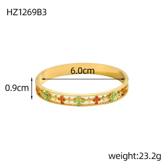 New Fashion Colorful Zircon Stainless Steel Women's Bracelet Fashion Semi-Hollow Pattern Bracelet Jewelry