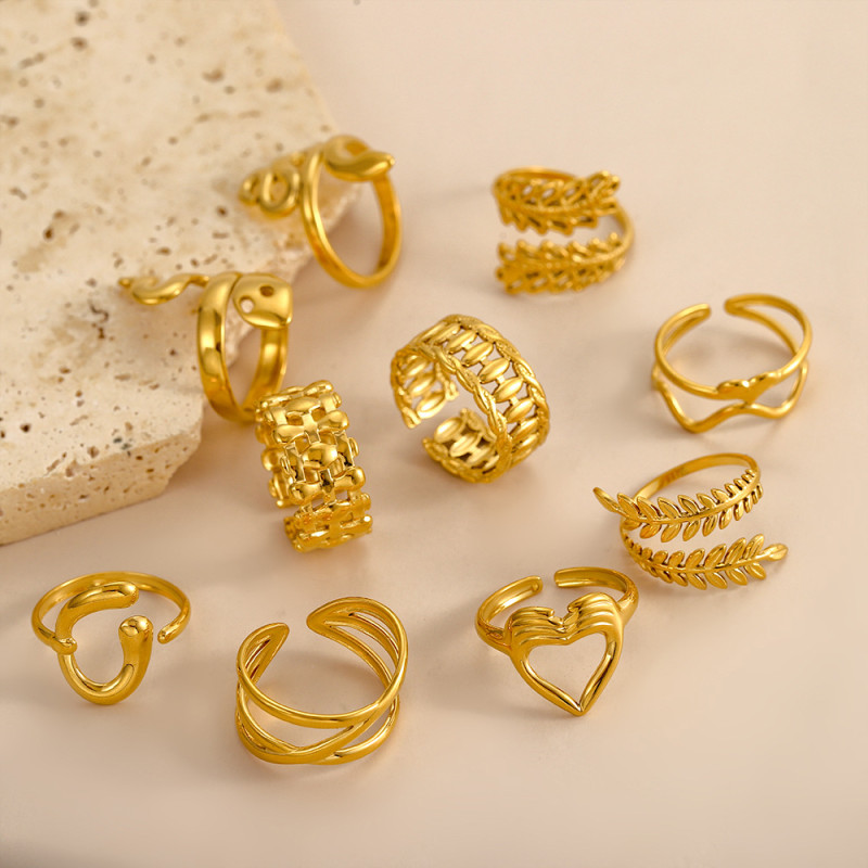 Cross-Border Gold Open Ring for Women Fashion Design Heart Versatile Adjustable Hollow Ring Light Luxury High-End Feel Ring
