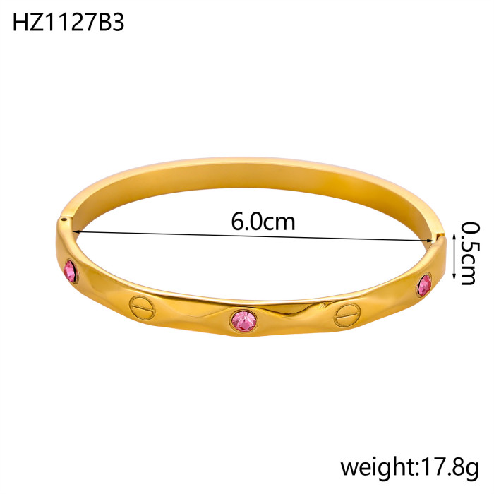 INS Style Light Luxury Zircon Gold Titanium Steel Bracelet Retro Fashion Versatile Stainless Steel Stone-Inlaid Bra...