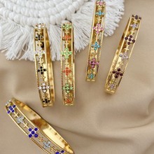 New Fashion Colorful Zircon Stainless Steel Women's Bracelet Fashion Semi-Hollow Pattern Bracelet Cross-Border Jewelry