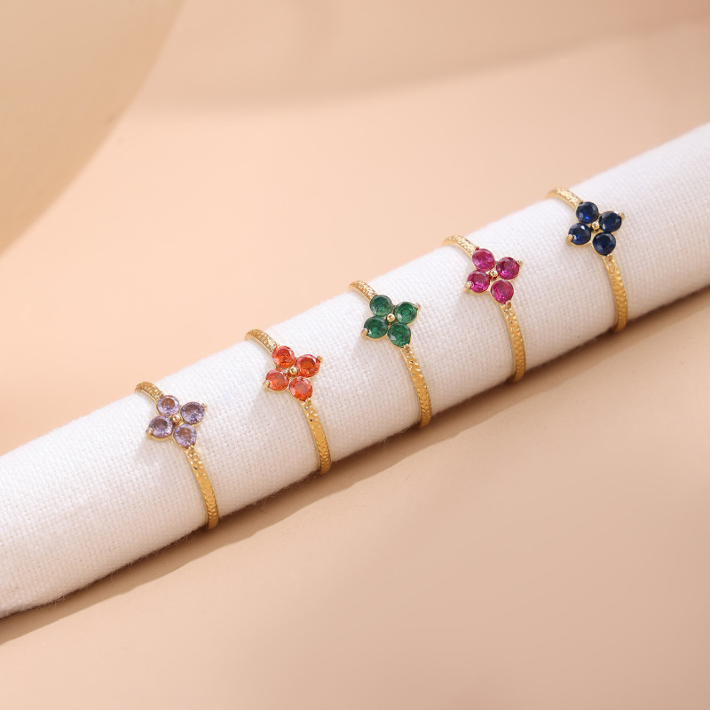 Fashion New Stainless Steel Zircon Flower Ring Elegant Light Luxury Jewelry Titanium Steel Adjustable Open Ring Wholesale