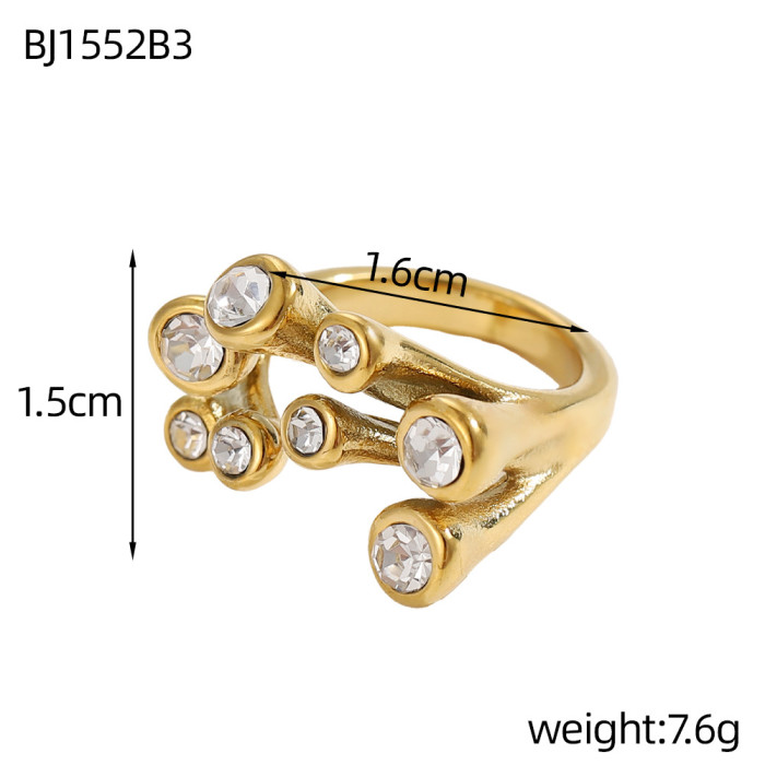 Vintage Niche Casual Style Fashion Three-Layer Multi-Color Zircon Splicing Design Sense Stainless Steel Gold-Plated Open Ring