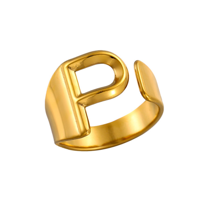 26 English Alphabet Rings for Women, Adjustable Open Rings, Fashionable Style, Trendy Internet Celebrity Ins Style Ri...