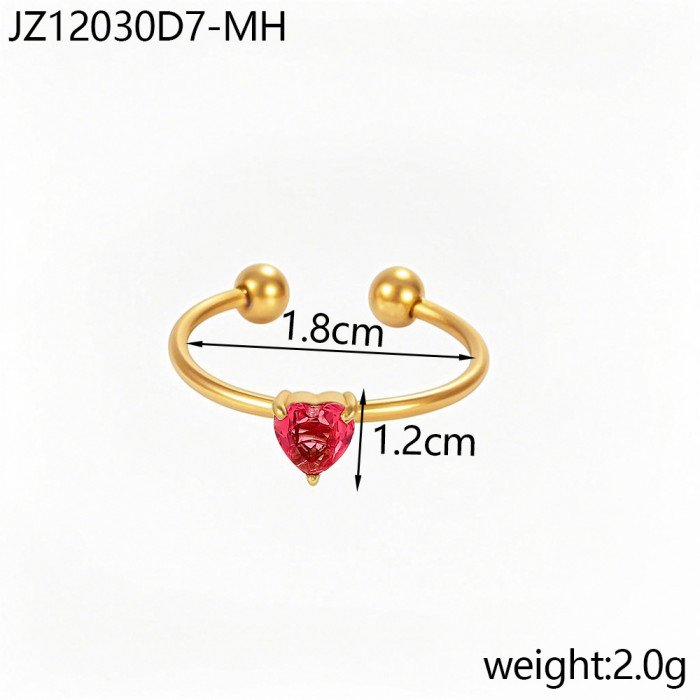 Hot Item 12 Colors Birthstone Peach Heart Zircon Open Stainless Steel Ring Jewelry Wholesale