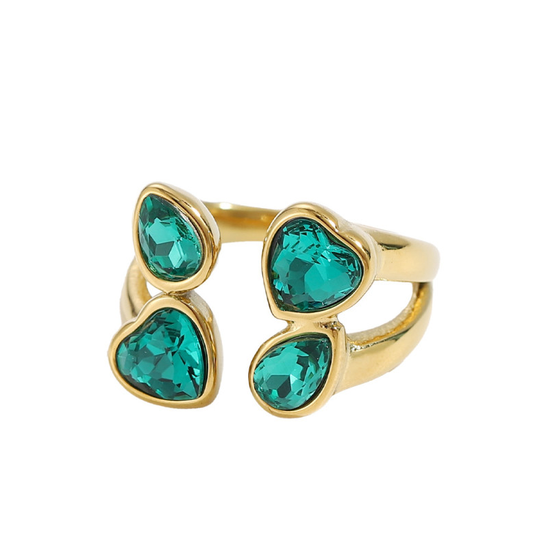 Vintage Niche Casual Style Fashion Three-Layer Multi-Color Zircon Splicing Design Sense Stainless Steel Gold-Plated Open Ring