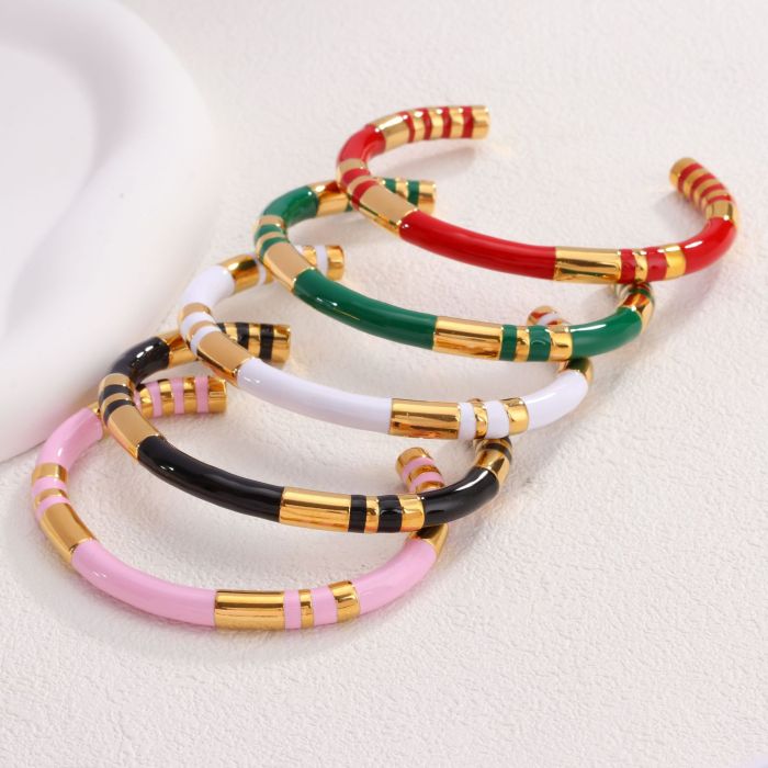 New Light Luxury Style Bamboo Joint Titanium Steel Bracelet for Women French Minimalist Enamel Open Stainless Steel B...