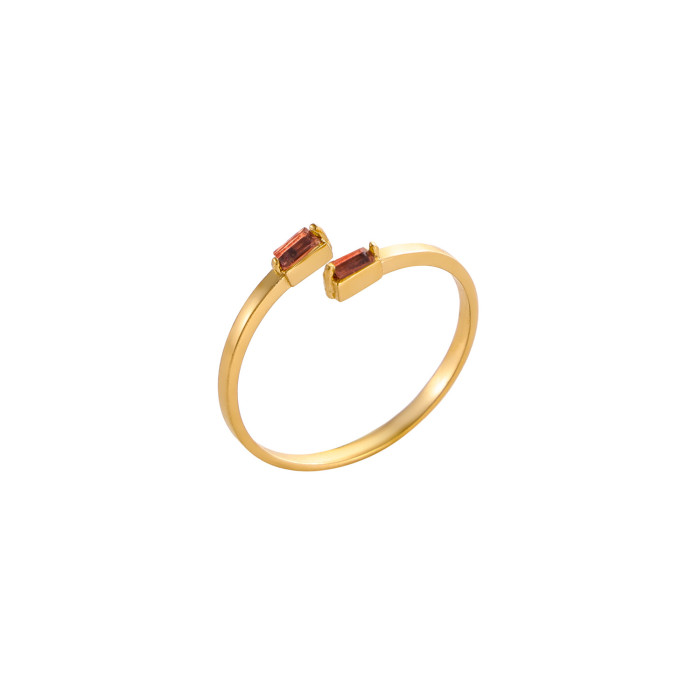 INS Fashion Simple Ring Jewelry for Women Stainless Steel Gold Plated Rectangular Zircon Birthstone Ring Wholesale