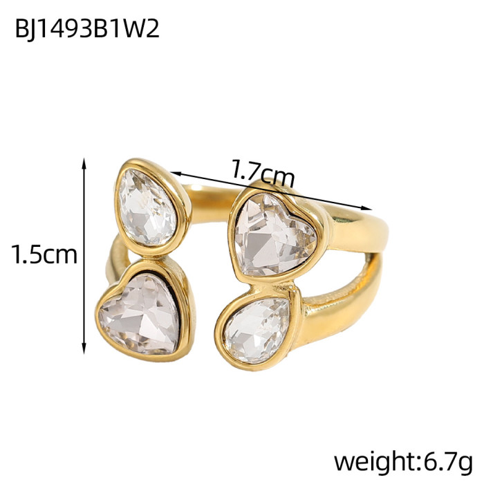 Vintage Niche Casual Style Fashion Three-Layer Multi-Color Zircon Splicing Design Sense Stainless Steel Gold-Plated Open Ring