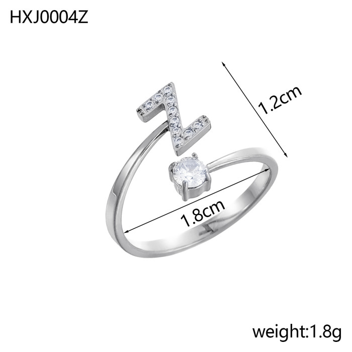 Style 26 Fully Stone-Set English Alphabet Open Rings Zircon CNC Inlaid Titanium Steel Vacuum Plated Non-Fading